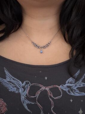 Natural Blue Opal Chain Maille Silver Necklace